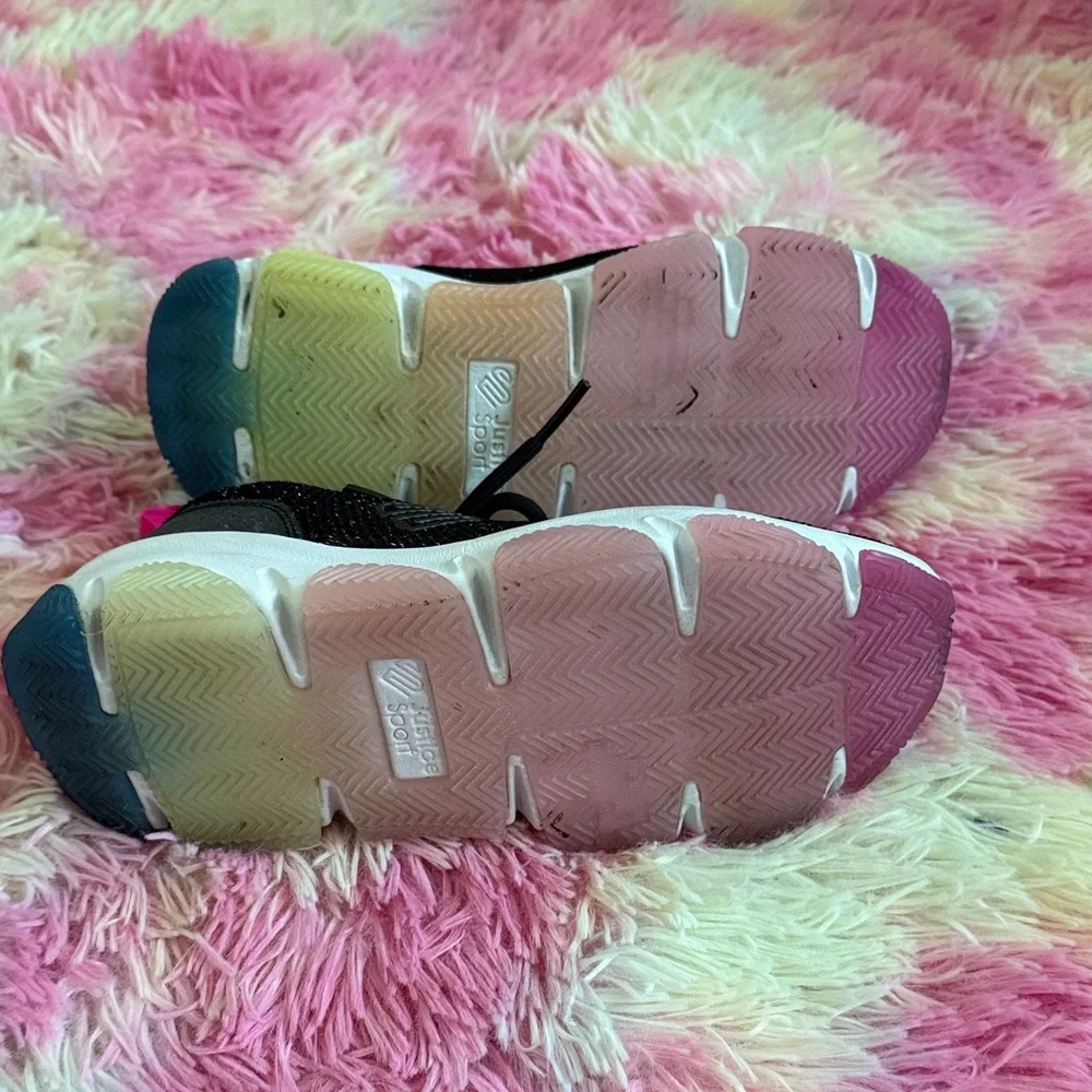 Justice Black Sneakers with Pink and Blue Highlights